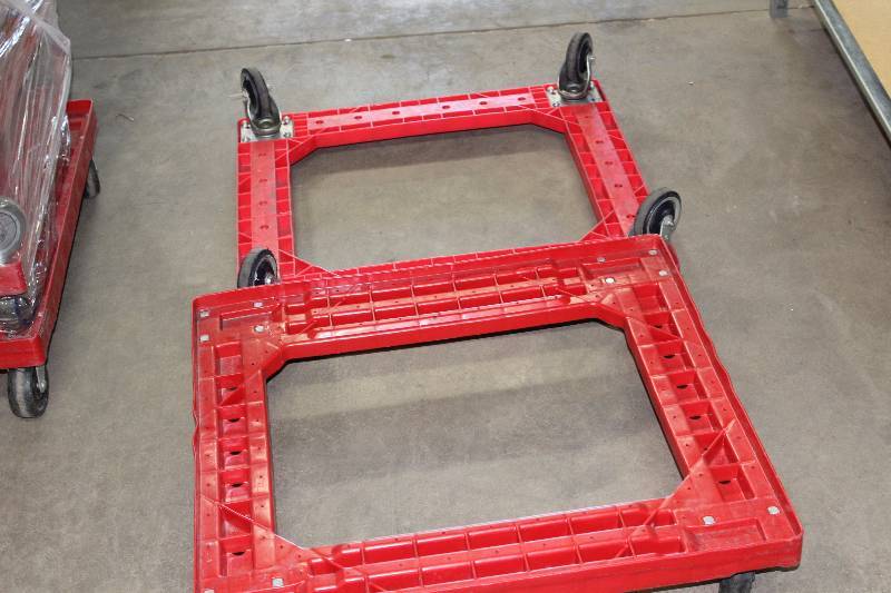 lot 44 image: Lot of (2) Red Plastic Dollys wWheels 30 x 25.