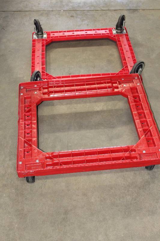lot 45 image: Lot of (2) Red Plastic Dollys wWheels 30 x 25.