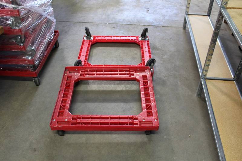 lot 46 image: Lot of (2) Red Plastic Dollys wWheels 30 x 25.