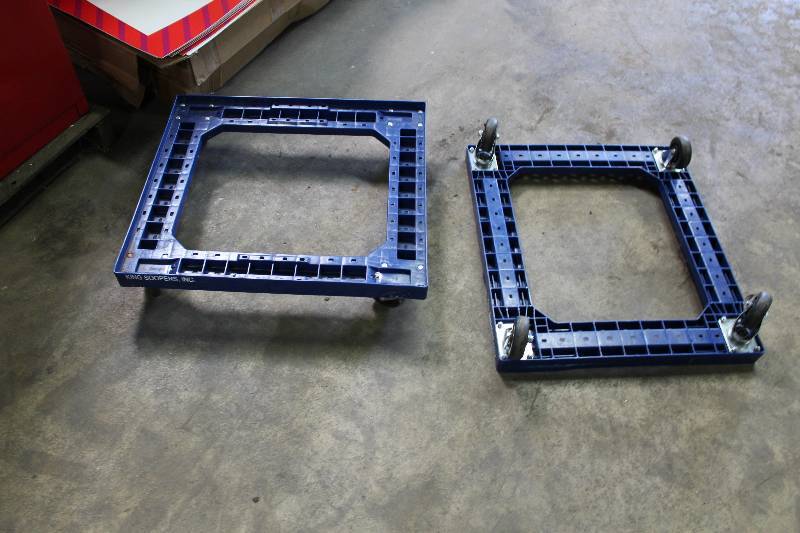 lot 49 image: Lot of (2) Blue Plastic Dollys wWheels 30 x 25.
