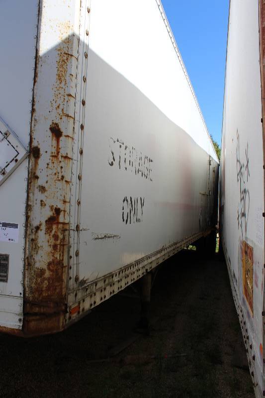 lot 2 image: Semi-Trailer wTop Sliding Door FRP 45 Length VIN 79-2884-8 Model Code FRPV-453T-S 2 Dual Wheels Axles, 8 Tires Total Flat Stand Door Sticks.