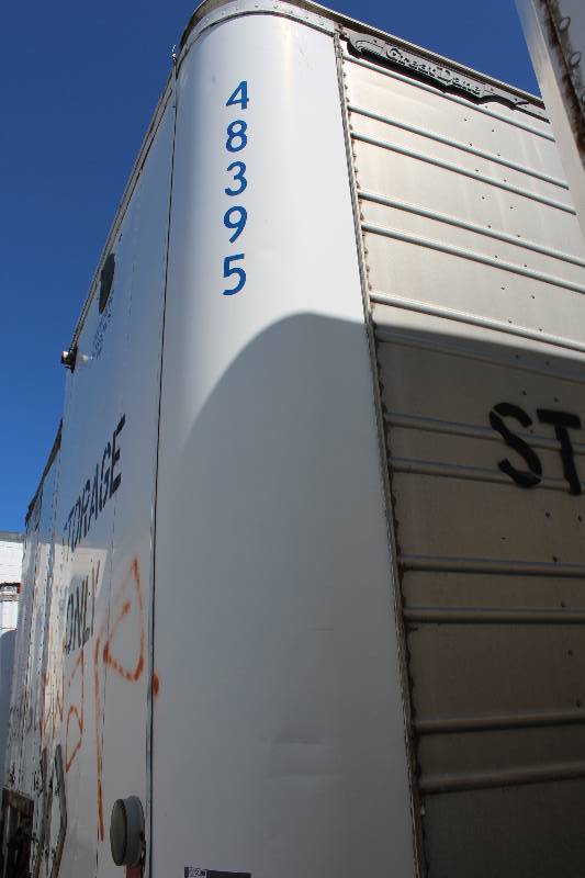 lot 2B image: Semi-Trailer wTop Sliding Door Aluminum 45 Length 2B 2 Dual Wheels Axles, 8 Tires Total Flat Stand Door Sticks.