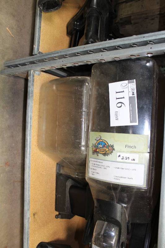lot 116 image: Lot of (3) Pet Food Bulk Dispensers wPlastic Bucket Top & Spring Release.