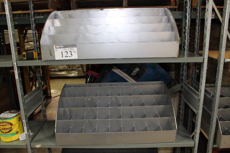 lot 123 image: Lot of (2) Metal Dividers wMultiple Compartments 33.5 x 16.5 x 13.5.