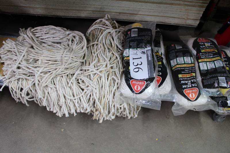 lot 136 image: Lot of (7) Including Cedar Click N Clean Self-Wringing Mop Refill In Package Mop Heads.