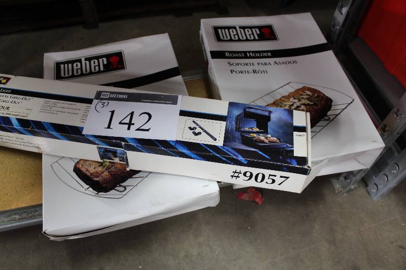 lot 142 image: Lot of (3) Including Weber Roast Holder (2) Weber Grill Handle.