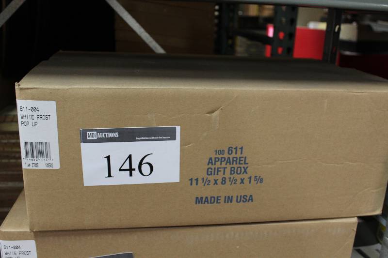 lot 146 image: Box Lot of Apparel Gift Boxes, 11.5 x 8.5 x 1 38 White Frost Pop Up.