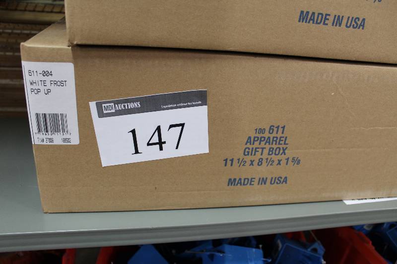 lot 147 image: Box Lot of Apparel Gift Boxes, 11.5 x 8.5 x 1 38 White Frost Pop Up.