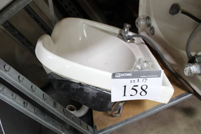 lot 158 image: Ceramic Sink wFaucet Attachments 22 x 17.