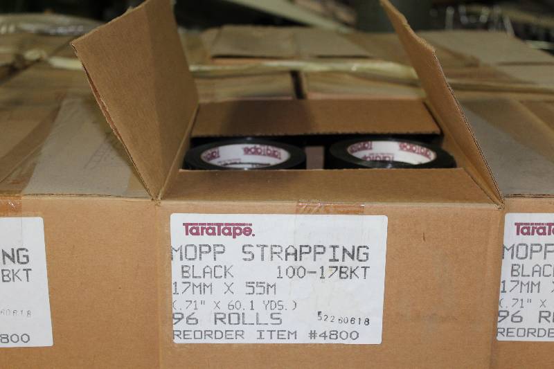 lot 171 image: Box Lot of (6) TaraTape Mopp Strapping Black 96 rollsBox .71 x 60.1 Yards.