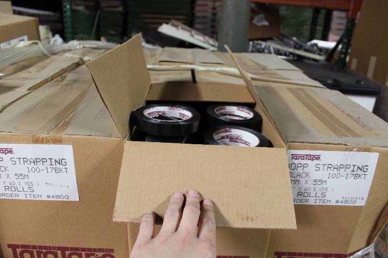 lot 172 image: Box Lot of (6) TaraTape Mopp Strapping Black 96 rollsBox .71 x 60.1 Yards.