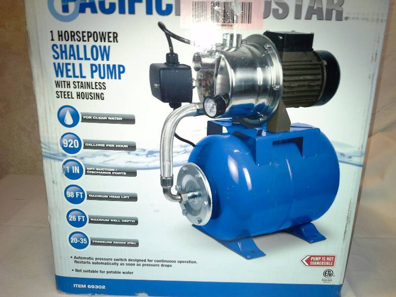 1 HP Shallow Well Pump with Stainless Steel Housing 920 GPH