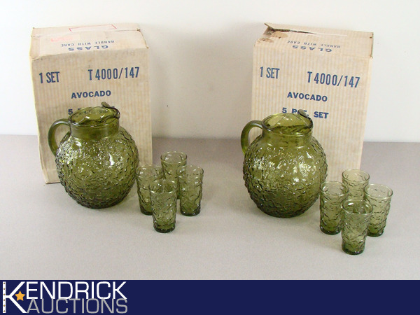 lot 22 image: 2 NOS Vintage Anchor Hocking Lido Milano 5 Piece Pitcher Sets