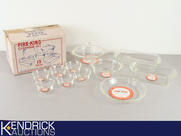 lot 24 image: NOS Vintage Fire King 12 Piece Ovenware Set