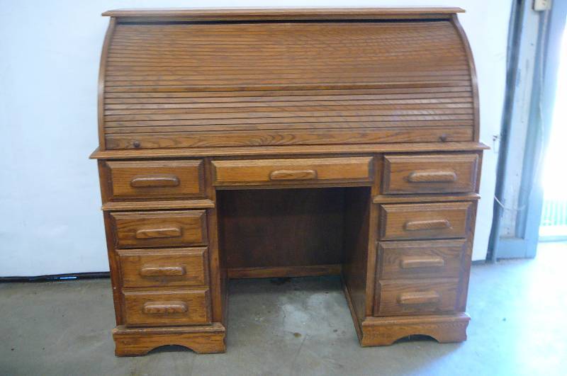 lot 42 image: Wooden Roll Top Desk 51wide X 22deep X 46 high