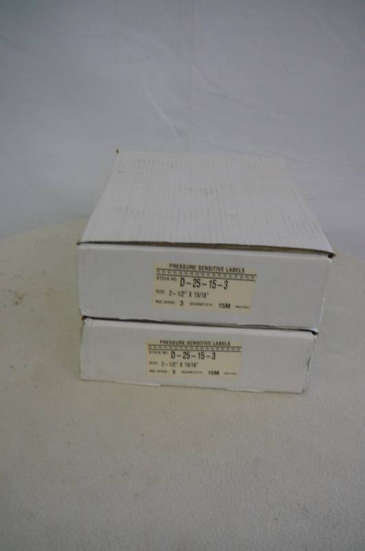 lot 49 image: Pressure Sensitive Labels 2 12 X 1516 Quantity 15m Per Box 2-Boxes