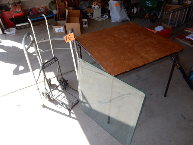 lot 16 image: Card Table, Glass, Walker, Folding Cart