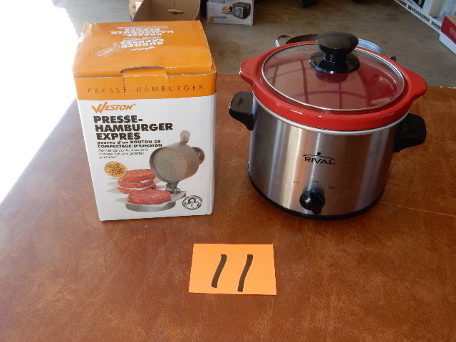 lot 11 image: Weston Hamburger press, Rival Crock pot