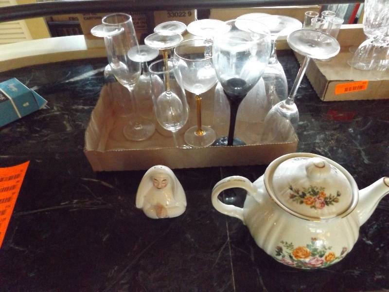 lot 92 image: Glass Stemware, Teapot, Figurine
