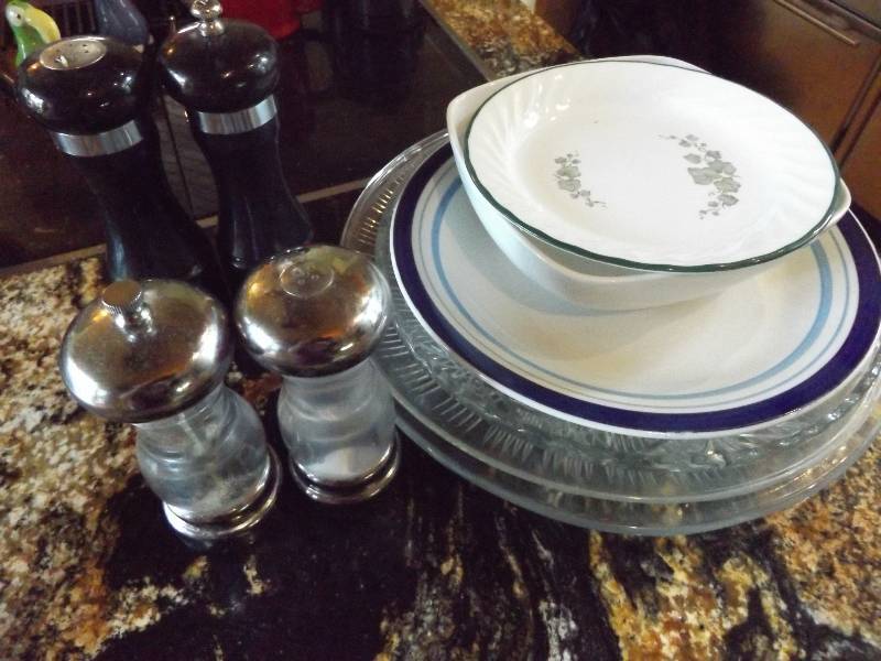 lot 174 image: Large Serving Trays, Mainstay, Correlle, Bowl,  S&P Shakers