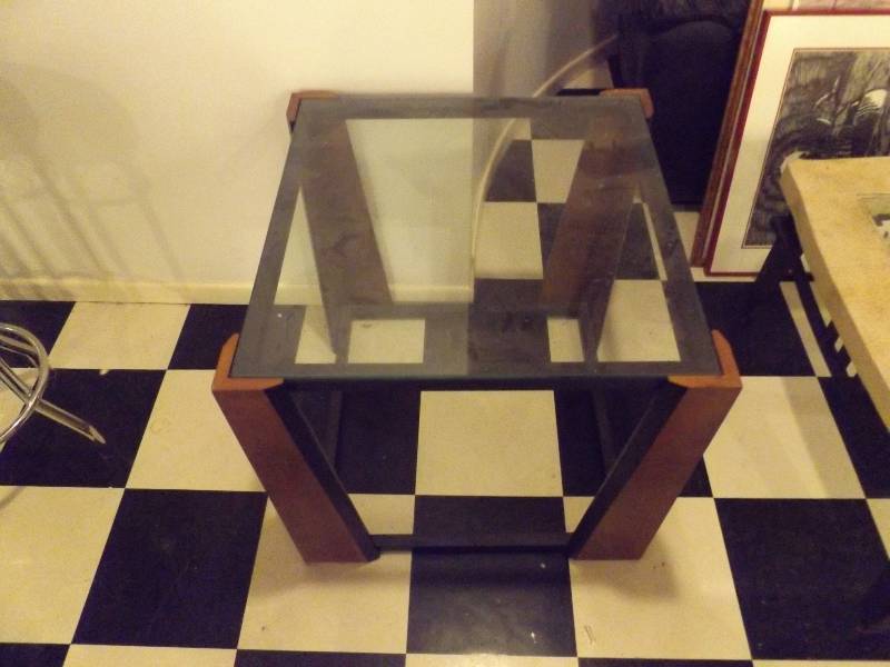 lot 368 image: Glass Top, Metal and Wood Side Table