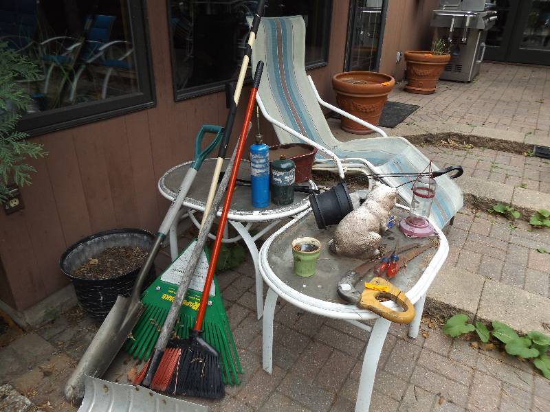 lot 578 image: Lounge Chair, Tables, Garden Tools, Planter, more