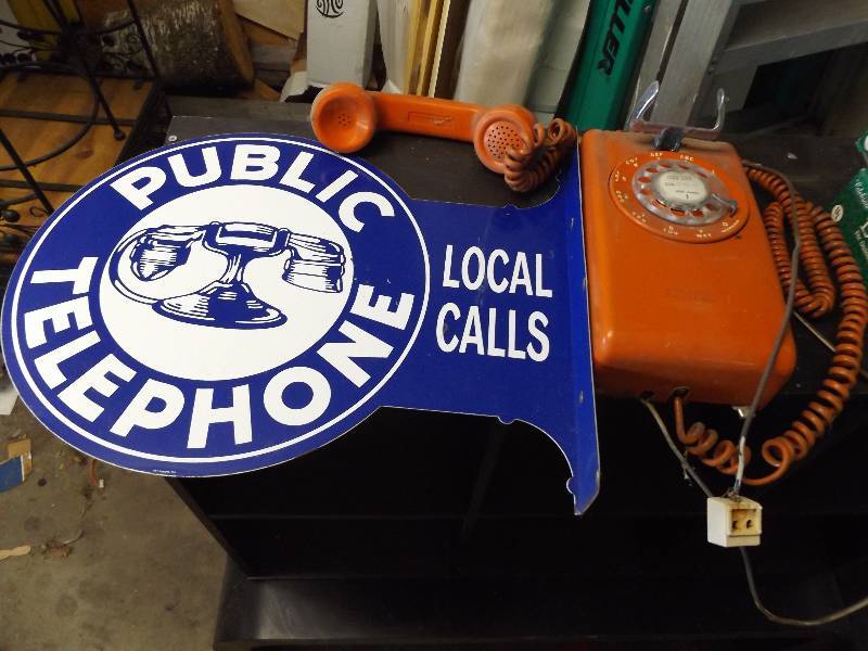 lot 459 image: Rotary Wall Phone and Telephone Sign