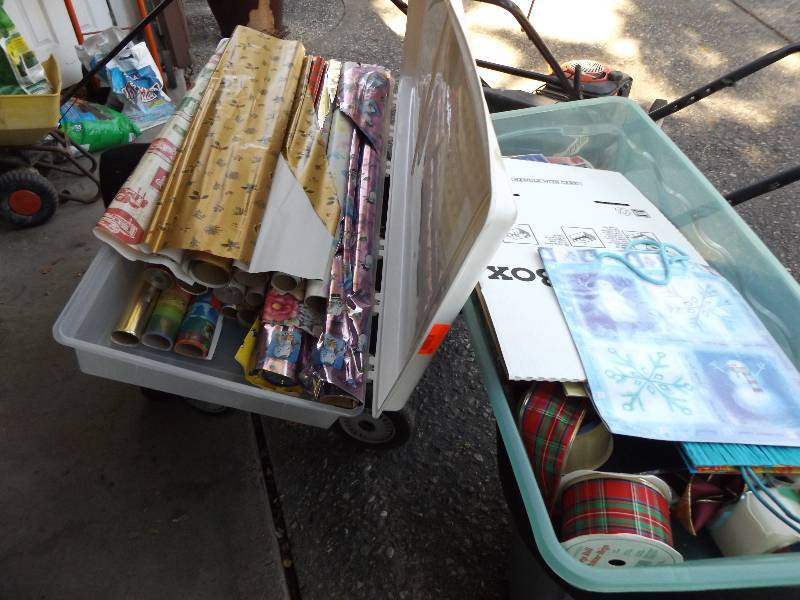 lot 463 image: 2 Totes of Christmas Wrap, Bows, Boxes