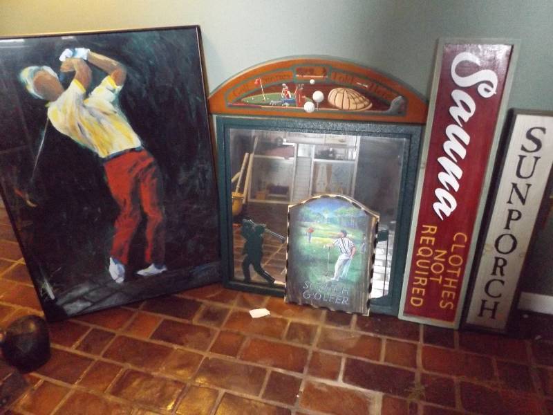 lot 66 image: Mirror, Golf Picture, 4 wooden signs