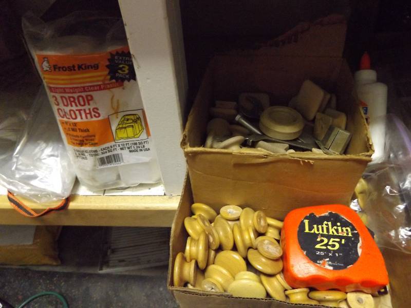 lot 233 image: Wood Knobs, Dropcloths, Tape Measure