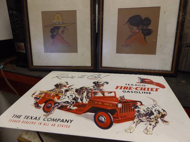 lot 248 image: Texaco Sign and 2 Girl Signed Prints