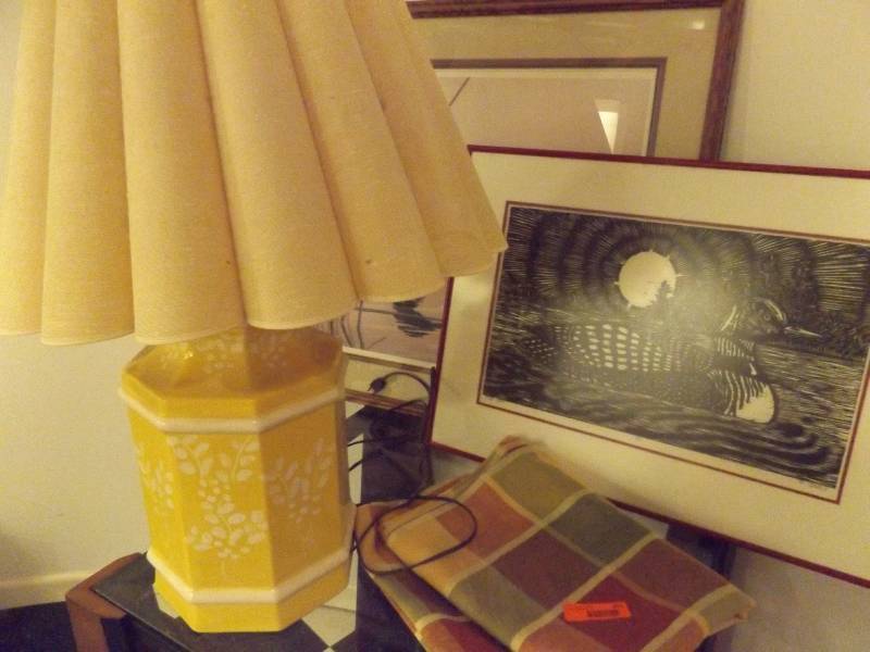 lot 365 image: Loon Prints, Yellow Lamp, Tablecloth