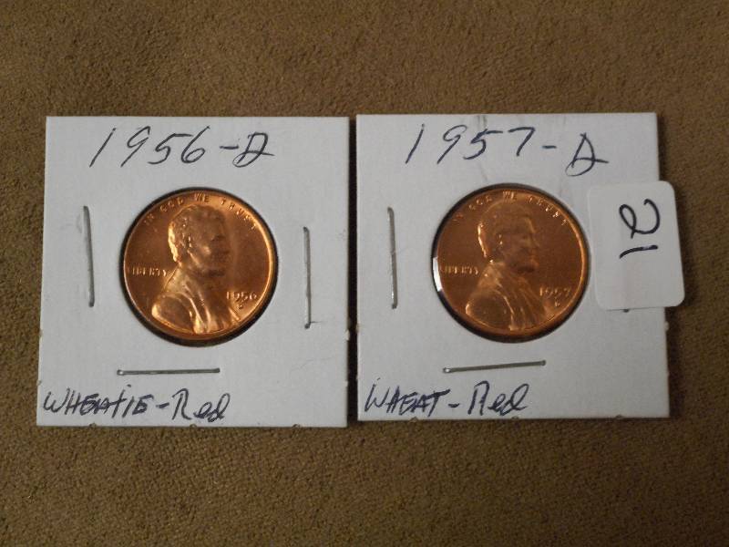 1956-D & 1957-D Red UNC BU Wheat Pe...