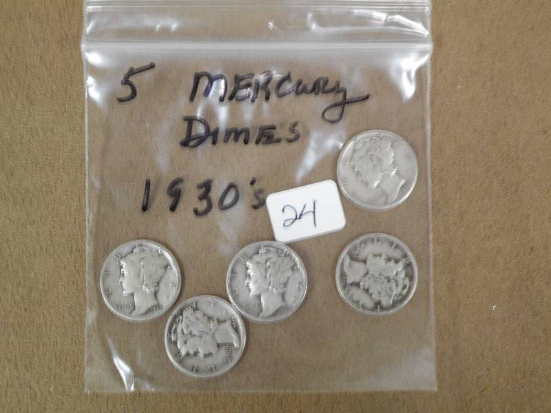(5) Mercury Dimes From The 30s ...