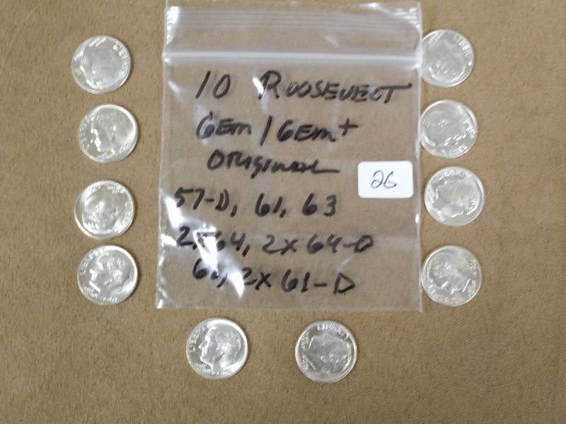 (10) Gem Mint Roosevelt Dimes Origi...