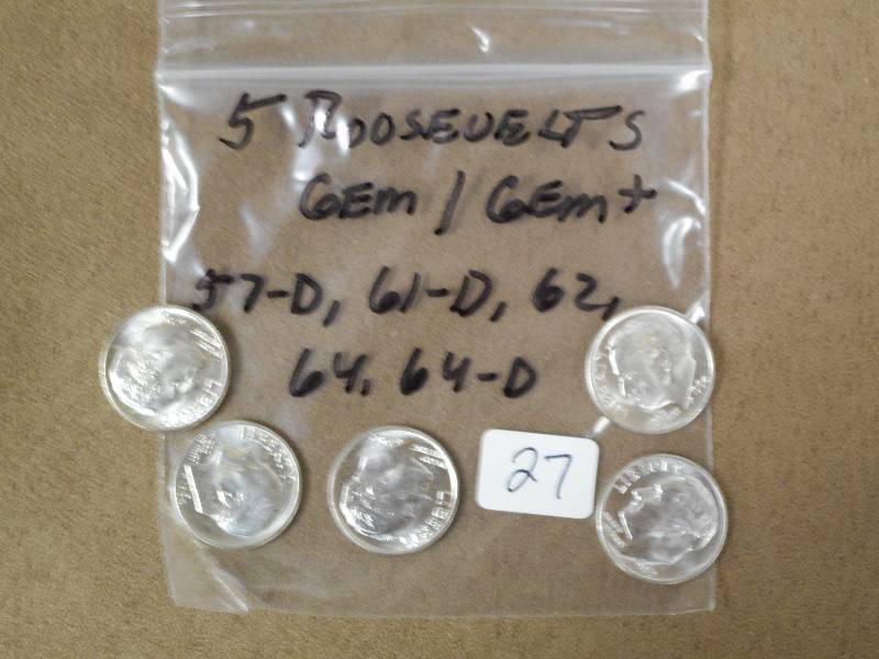 (5) Gem Roosevelt Dimes 57-D, 61-D,...