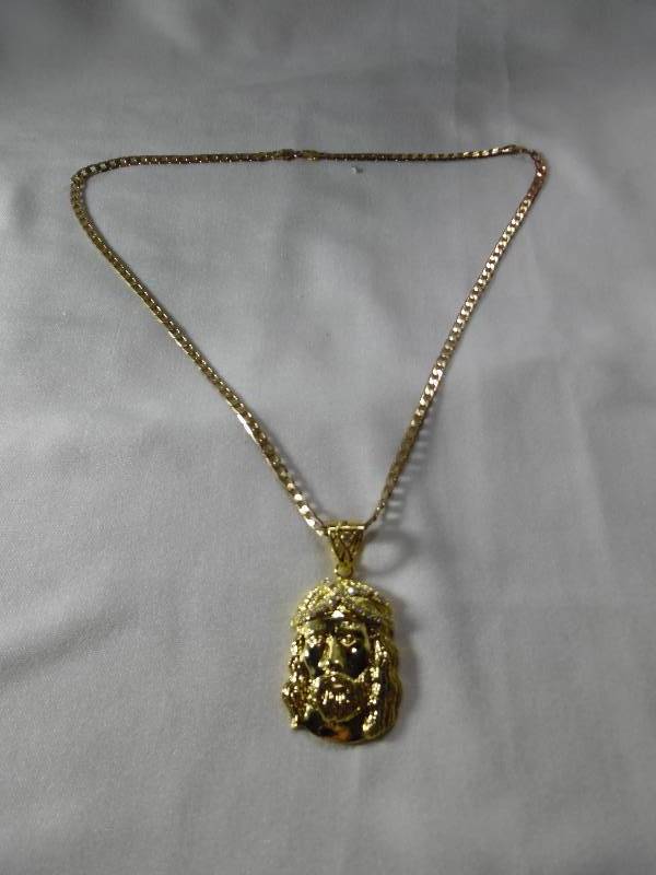 Goldtone CZ Mens Jesus Pendant