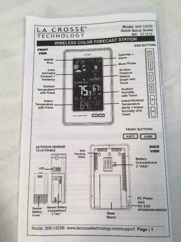 La Crosse Technology 308-1425B-INT Vertical Wireless Color Weather Station  with Pressure 