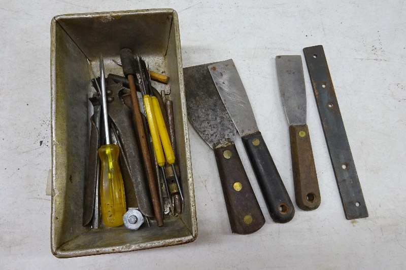 Variety screwdrivers, putty knives, picks