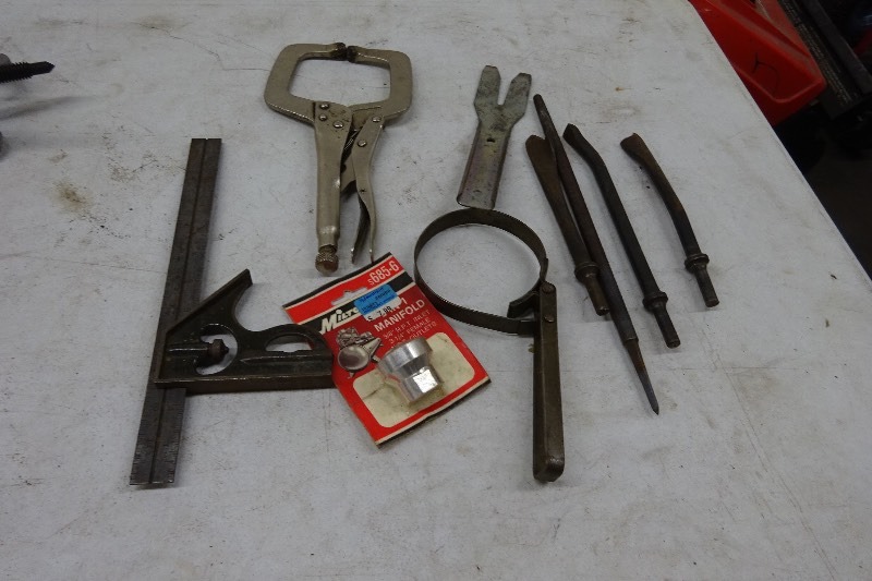 Clamp, Square, oil filter, puller, chisels, bolt puller
