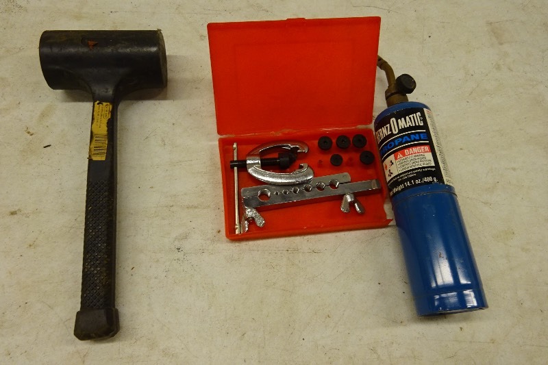Rubber mallet, flare tool, propane torch