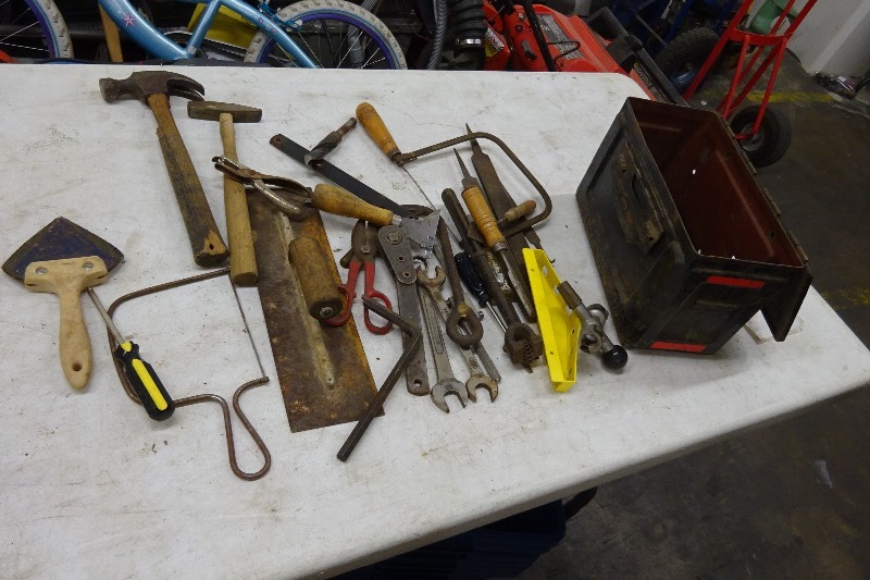 Hack saw, hammers, cement troll, wrenches, files, tin snips and more