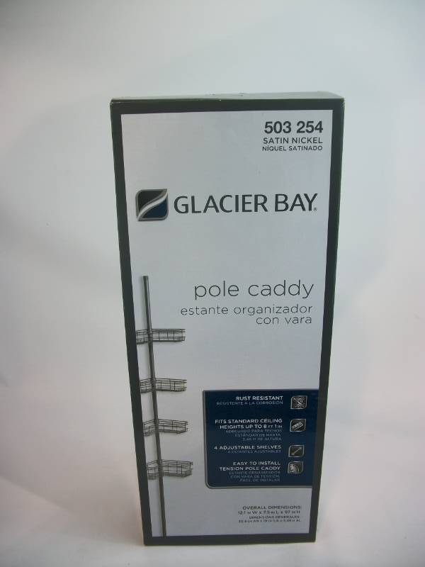 Glacier Bay L Style Pole Caddy in Satin Nickel with 4 Shelves