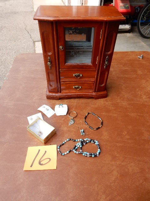 Jewlery Case.. Cherry and Glass.. Misc. Jewelry as pictured