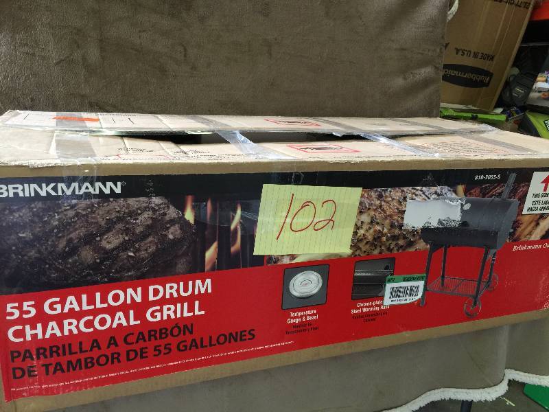 lot 102 image: Brinkmann 55 Gal. Drum Charcoal Grill
