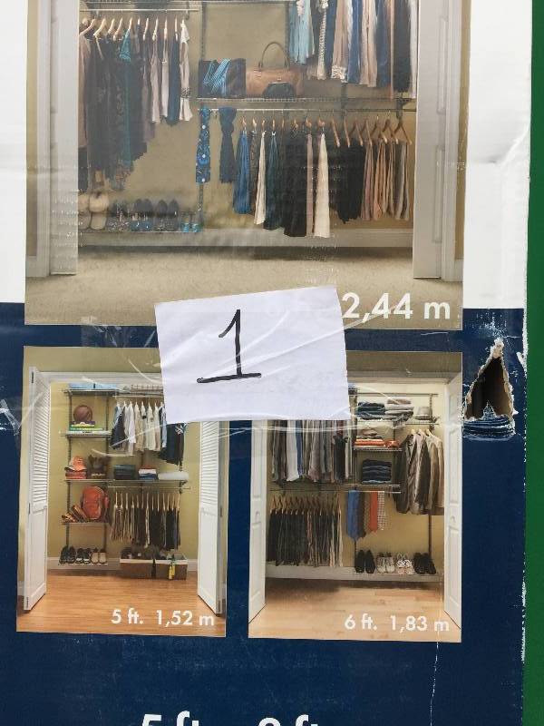 lot 195 image: ClosetMaid ShelfTrack 5 ft. - 8 ft. Nickel Closet Organizer Kit New