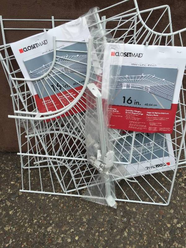 lot 217 image: Lot of ClosetMaid Ventilated Wire Corner Shelf for 16 in. Shelf and Rod Shelving New