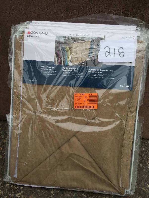 lot 218 image: Closetmaid 20x24 Mocha fabric Hamper whit Frame New
