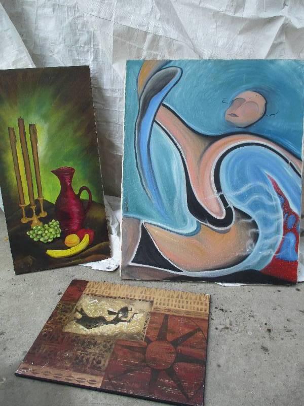 lot 20 image: lot of 2 painted pictures with one ...