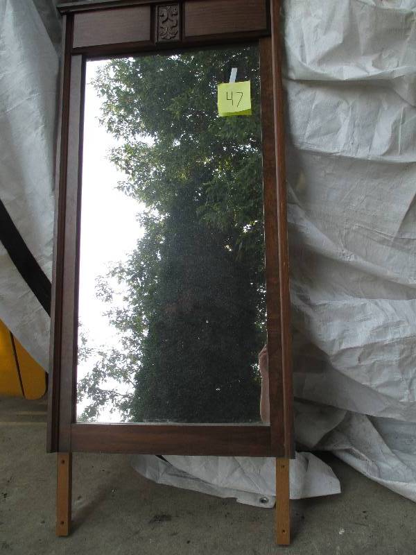 lot 47 image: solid wood framed mirror to top dre...